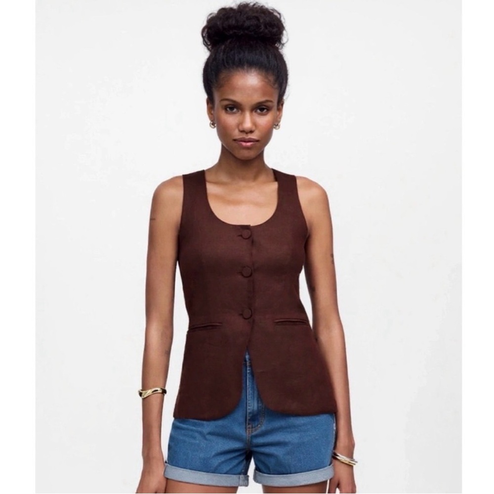 Madewell Brown Linen Scoop neck Vest, size 00